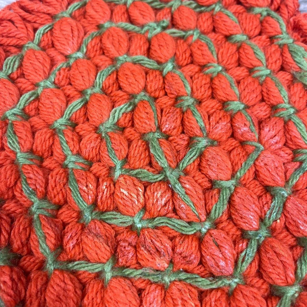 Handmade Loom Knit Yarn Trivets Set of 3 Orange Brown Retro Hot Pads 8 in